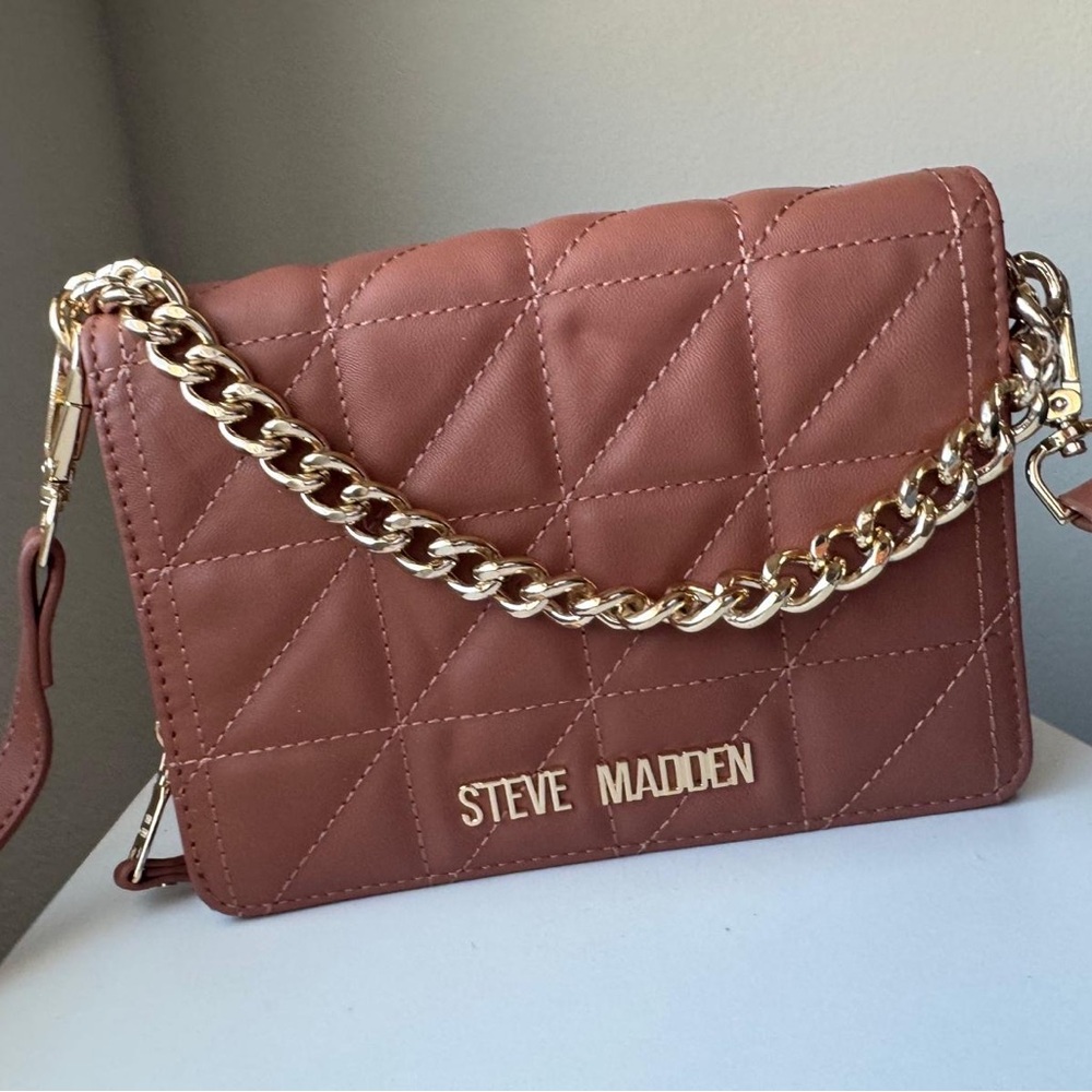 Steve Madden Gold and Brown Crossbody Bag with Quilted Design